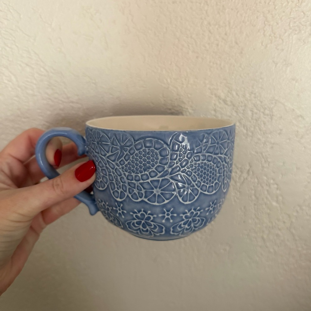 large blue harbor embossed mug